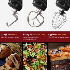 CUSIMAX Dough Mixer Tilt-Head Electric Mixer with 5-Quart Stainless Steel Bowl, Dough Hook, Mixing Beater and Whisk, Splash Guard, Black