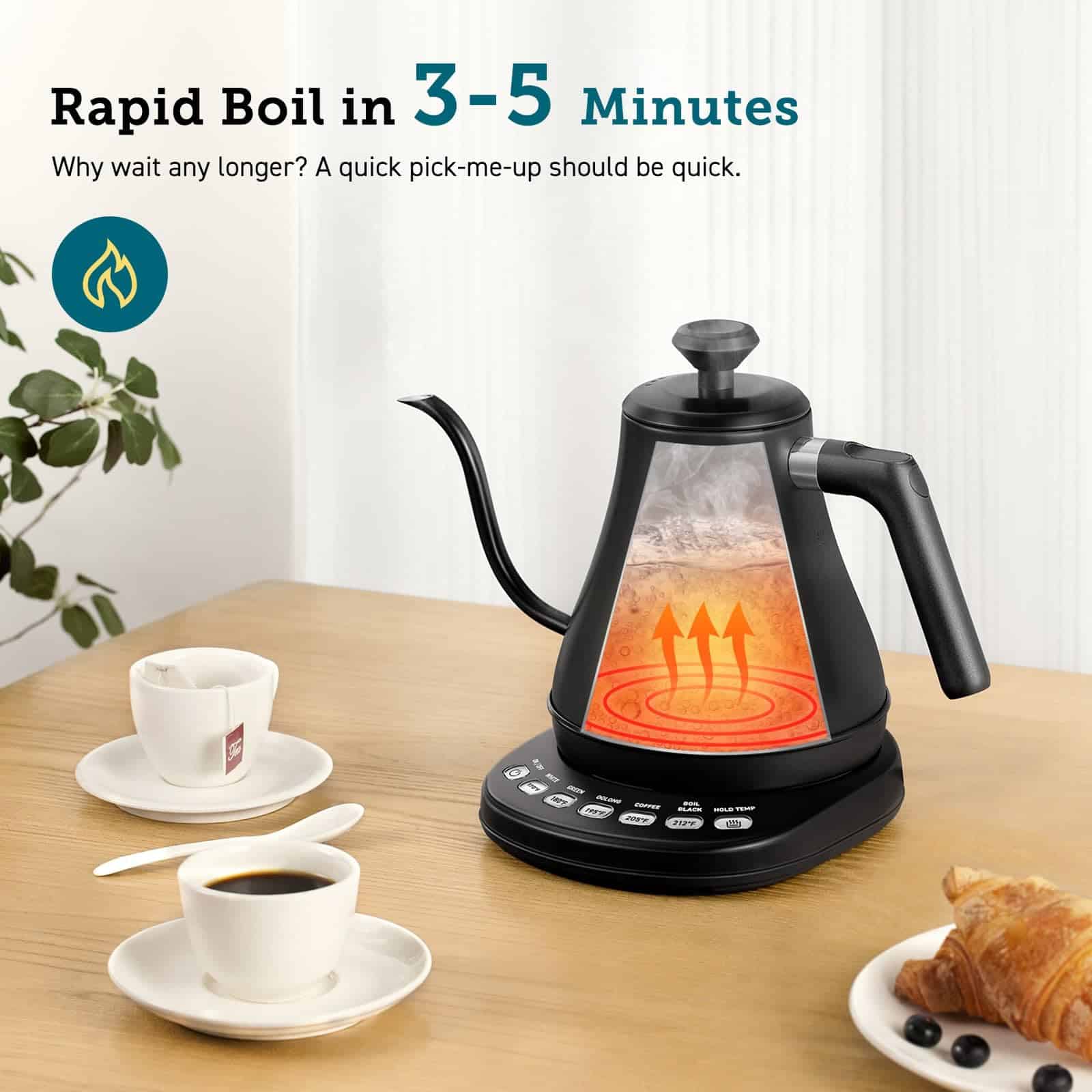 COSORI Electric Gooseneck Kettle with 5 Temperature Control Presets, Pour Over Kettle for Coffee & Tea, Hot Water Boiler, 1200W/0.8L