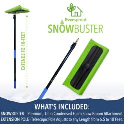 EVERSPROUT Never-Scratch SnowBuster 6.5-to-18 Foot (Up to 24 ft Standing Reach), Pre-Assembled Extendable Roof Rake