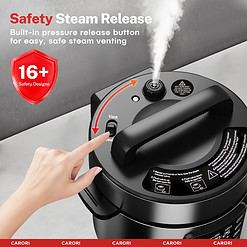 Carori 9-in-1 Electric Pressure Cooker 6 Qt, Programmable Multi-Function Cooker with Safer Venting Design, 1000W, Stainless Steel