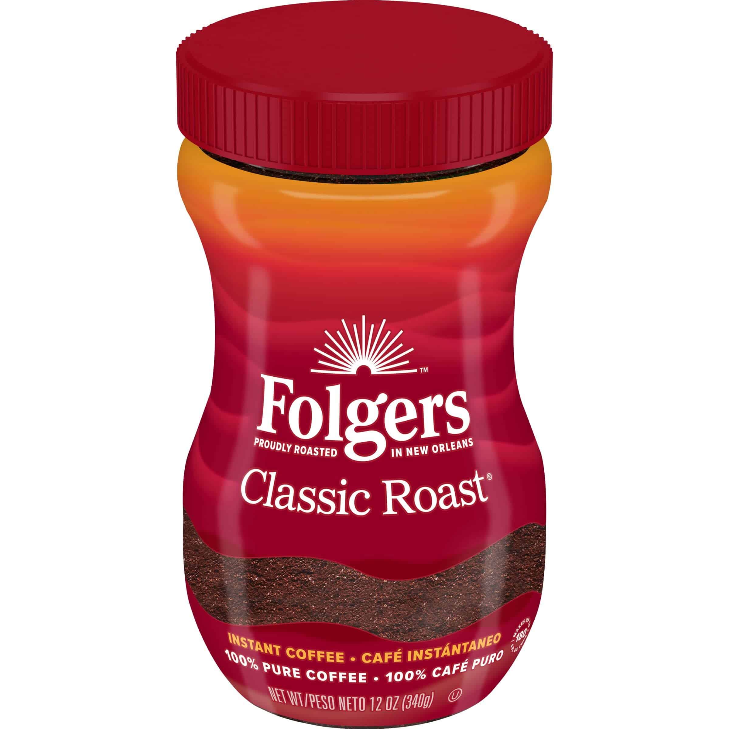 Folgers Classic Roast Instant Coffee, 12 Ounces (Pack of 6)