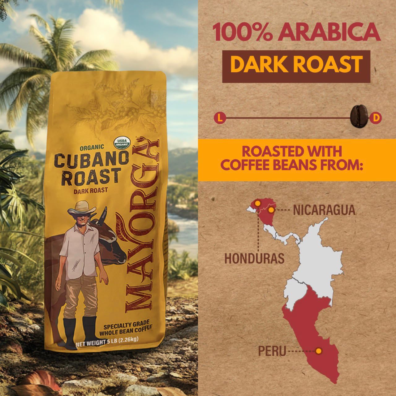Mayorga Dark Roast Coffee 5lb bag Cubano Roast Coffee Arabica Café Whole Coffee Beans, Smoothest Organic Coffee - Image 4