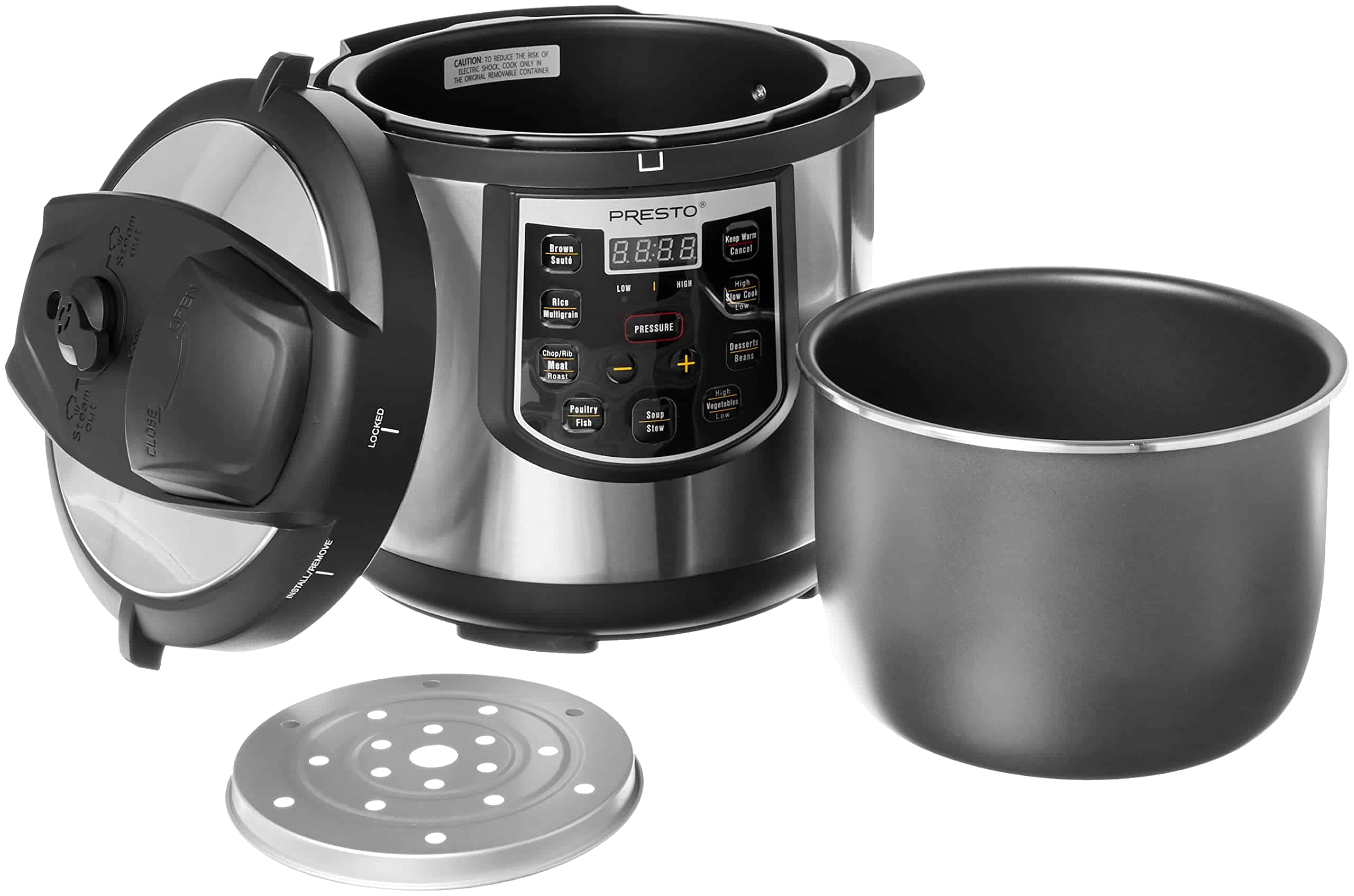 Presto 02141 6-Quart Electric Pressure Cooker, Black, Silver, Stainless steel