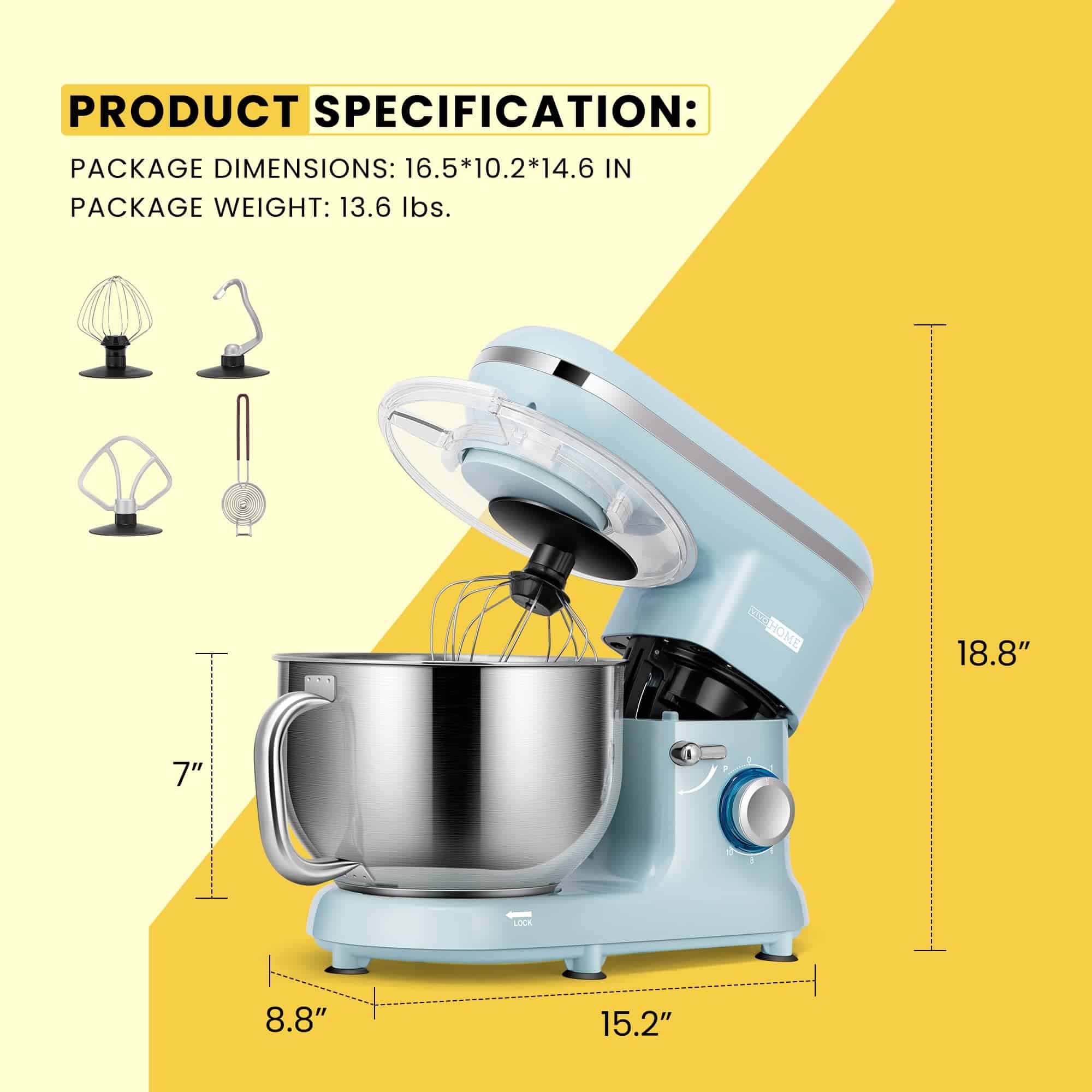VIVOHOME Stand Mixer, 660W 10 Speed 6 Quart Tilt-Head Kitchen Electric Food Mixer, Blue