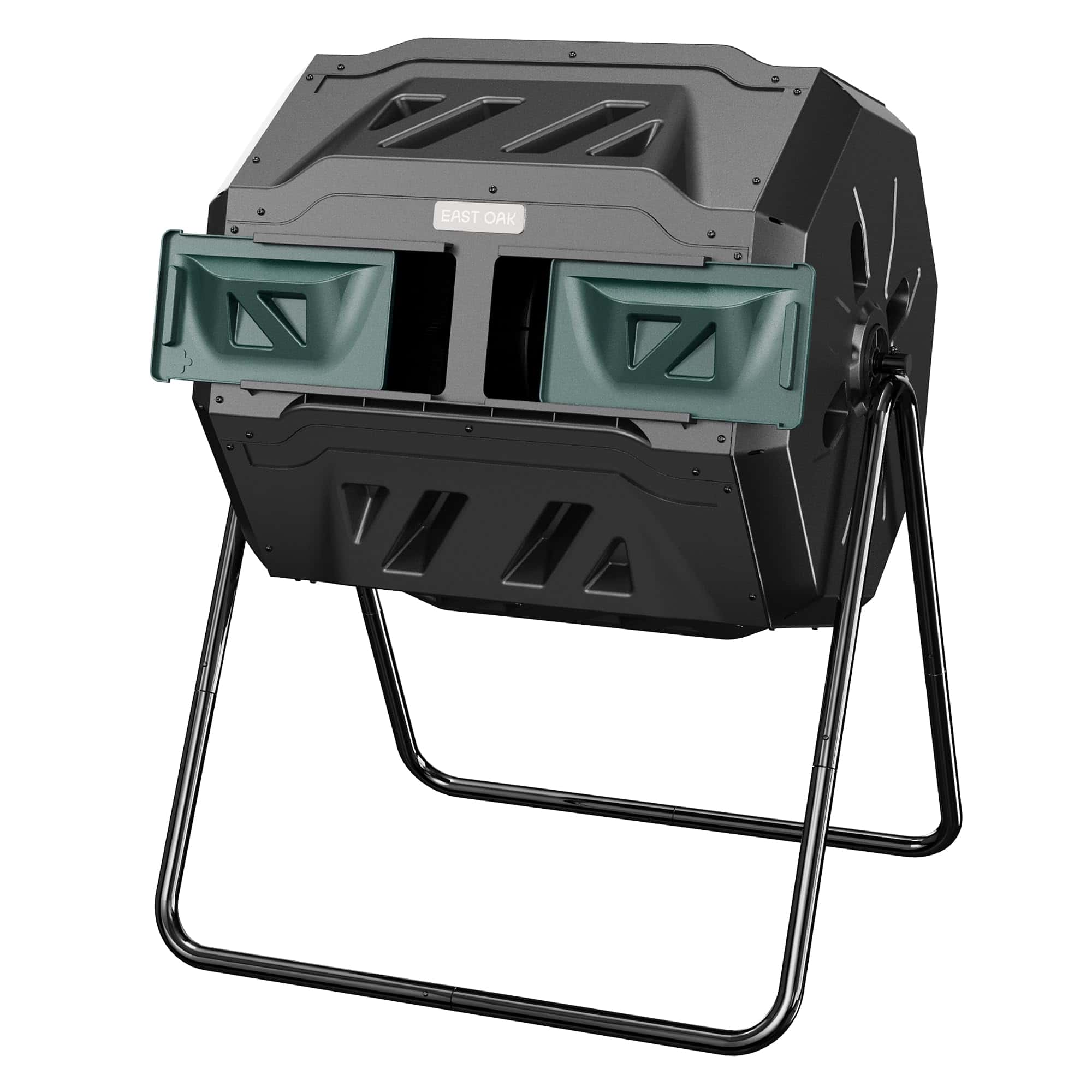 EAST OAK Compost Tumbler Outdoor, 43-Gal Dual Chamber Compost Bin with 2 Sliding Door and Aeration System