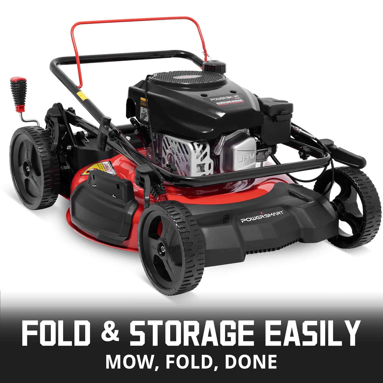 PowerSmart Gas Lawn Mower 21-inch, 144cc OHV Engine 3-in-1 Rear Bag, Mulch and Side Discharge, 6-Position Height Adjustment
