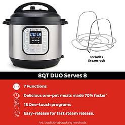 Instant Pot Duo 7-in-1 Electric Pressure Cooker, Slow Cooker, Rice Cooker, Steamer, Sauté, Yogurt Maker, Stainless Steel, 8 Quart