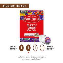 Community Coffee Mardi Gras King Cake Flavored 72 Count Coffee Pods, Medium Roast (12 Count, Pack of 6)
