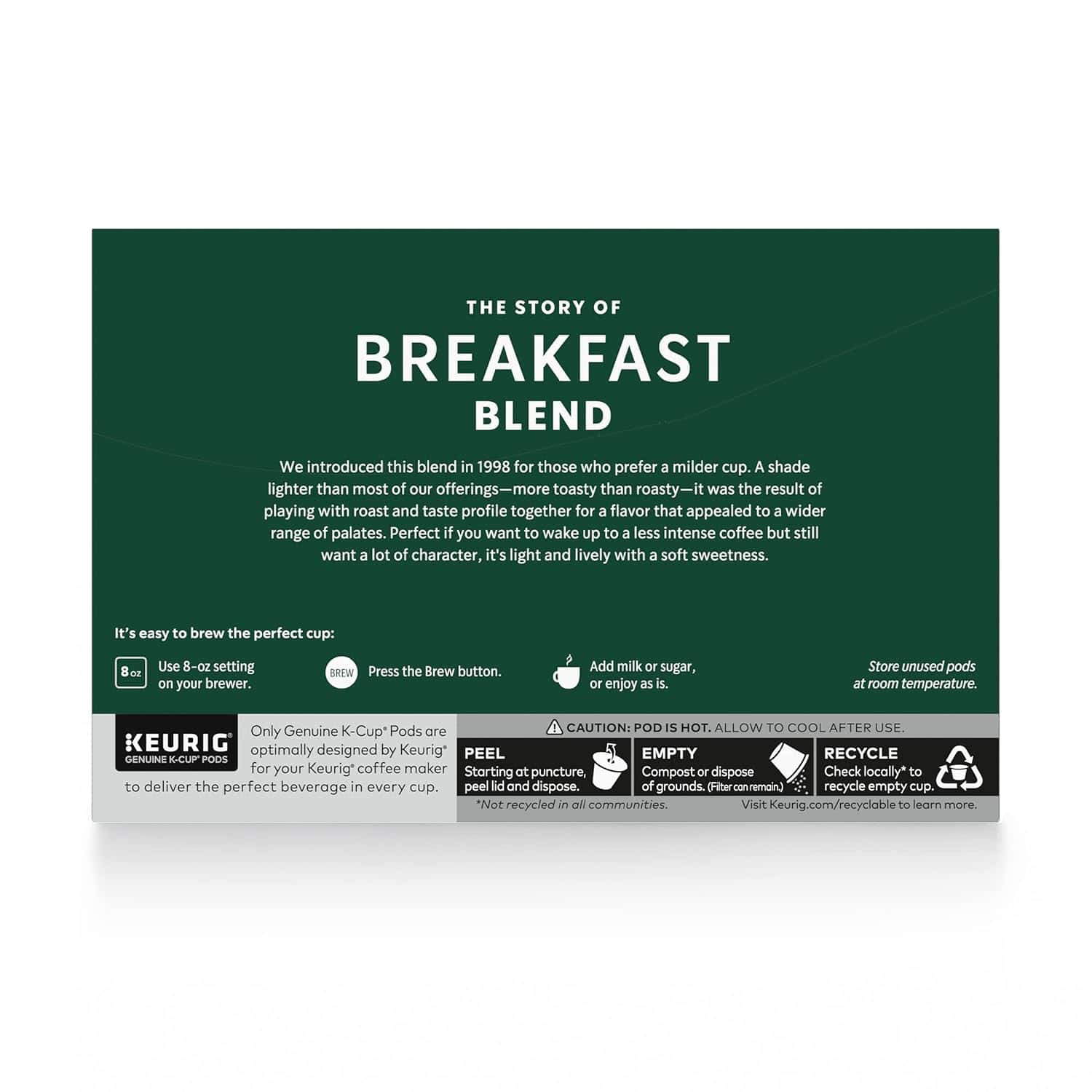 Starbucks K-Cup Coffee Pods, Medium Roast Coffee, Breakfast Blend for Keurig Brewers, 100% Arabica, 6 boxes (60 pods total)