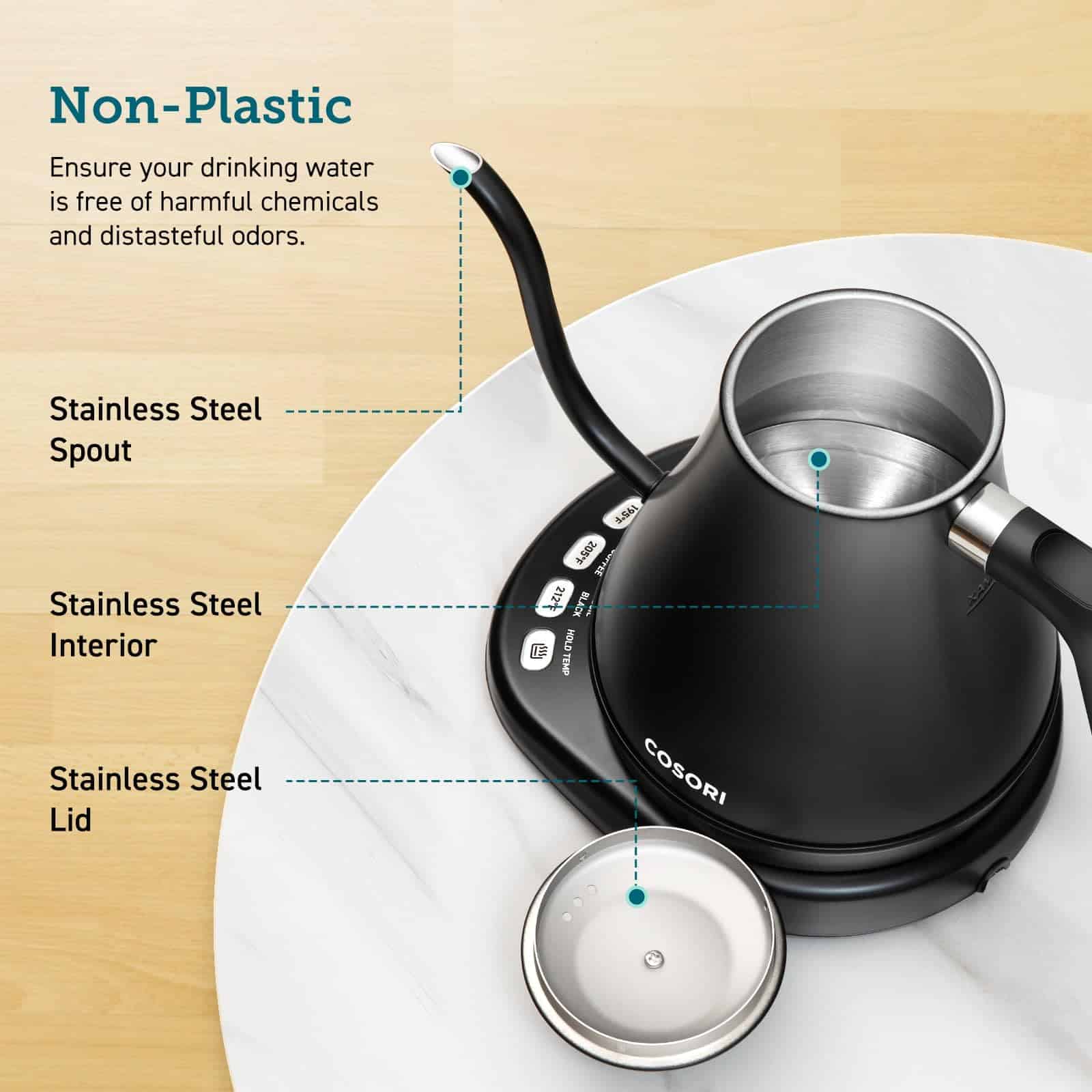 COSORI Electric Gooseneck Kettle with 5 Temperature Control Presets, Pour Over Kettle for Coffee & Tea, Hot Water Boiler, 1200W/0.8L