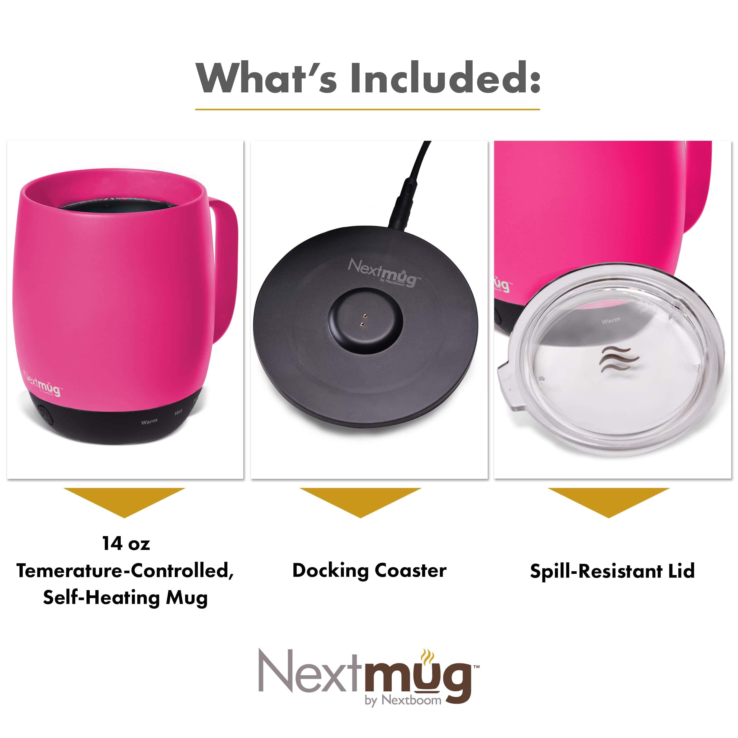Nextmug Temperature Controlled, Self-Heating Coffee Mug (True Pink - 14 oz.)