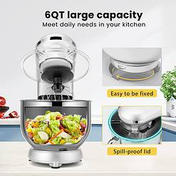 VIVOHOME Stand Mixer, 660W 10 Speed 6 Quart Tilt-Head Kitchen Electric Food Mixer, Silver
