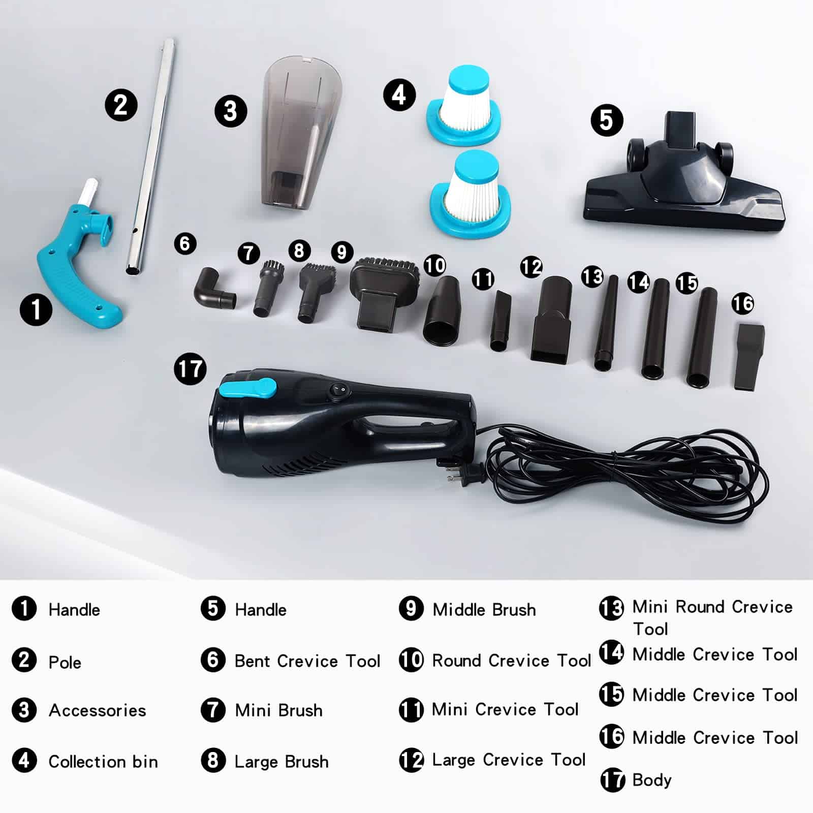 Intercleaner Corded Vacuum Cleaner, 15KPa Powerful Suction with 400W Motor, 12 in 1 Lightweight Bagless Stick Vac