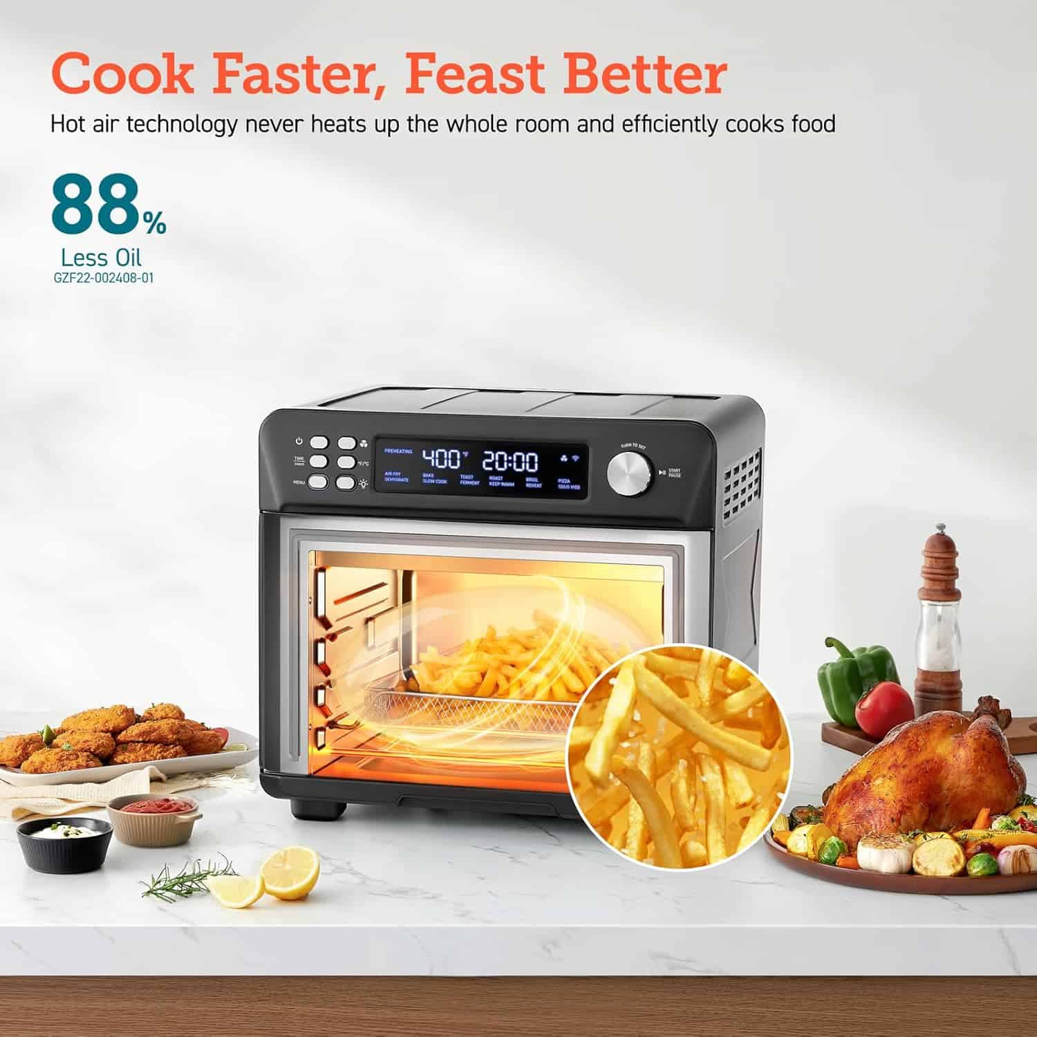 COSORI Smart 11-in-1 Air Fryer Toaster Oven Combo, Airfryer Convection Oven Countertop, 26QT, Black, Stainless Steel