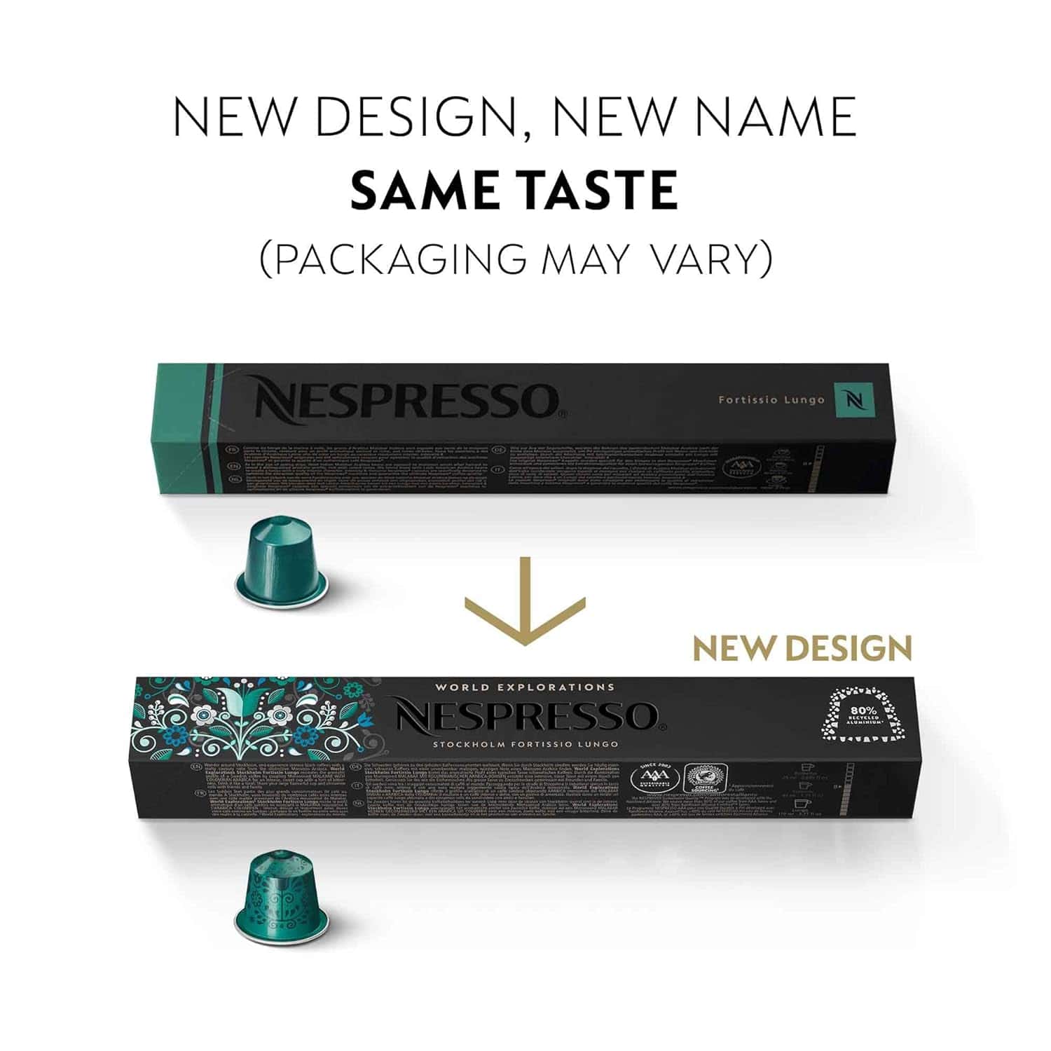 Nespresso Capsules Original Line, Stockholm Fortissio Lungo, Dark Roast Coffee, 50 Count Coffee Pods