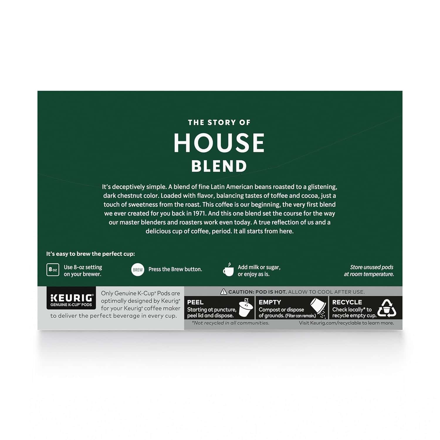 Starbucks K-Cup Coffee Pods, Medium Roast, House Blend for Keurig Coffee Makers, 100% Arabica, 1 Box (75 Pods)