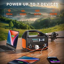Portable Power Station 600W, Quiet Generator for Camping Travel Emergency CPAP Survival Backup Outdoor Apartment