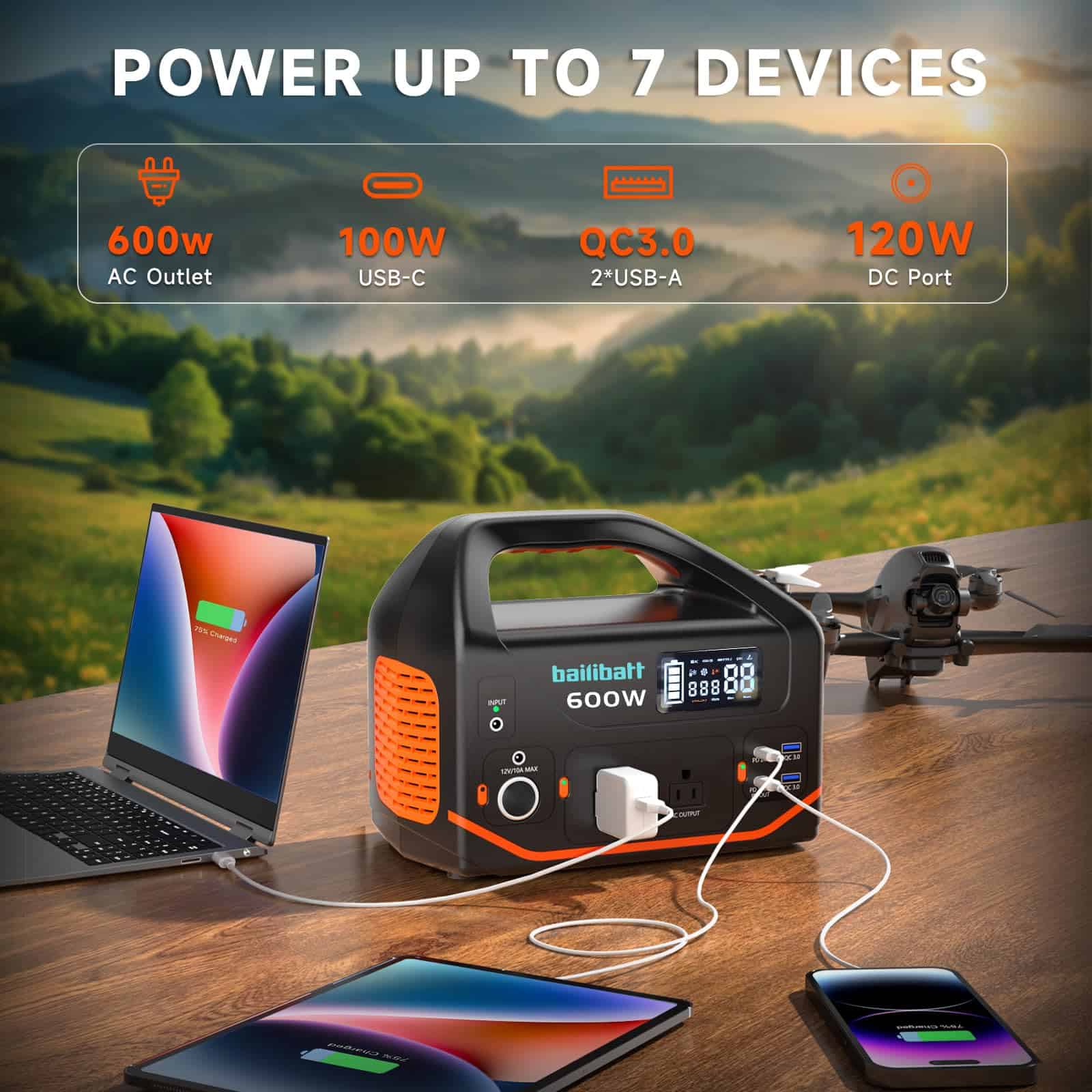 Portable Power Station 600W, Quiet Generator for Camping Travel Emergency CPAP Survival Backup Outdoor Apartment