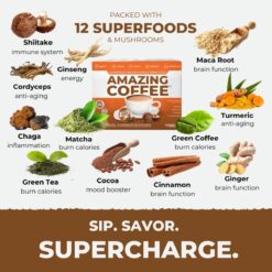 Superfoods Company Amazing Coffee- 12 Natural Superfoods - French Roast, Vegan & Keto Friendly [24 Pods]