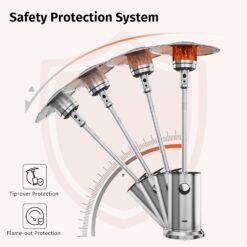 EAST OAK Anti-rust 50,000 BTU Patio Heater for Outdoor Use With Double-Layer Stainless Steel Burner, Round Table Design and Wheels, Stainless Steel