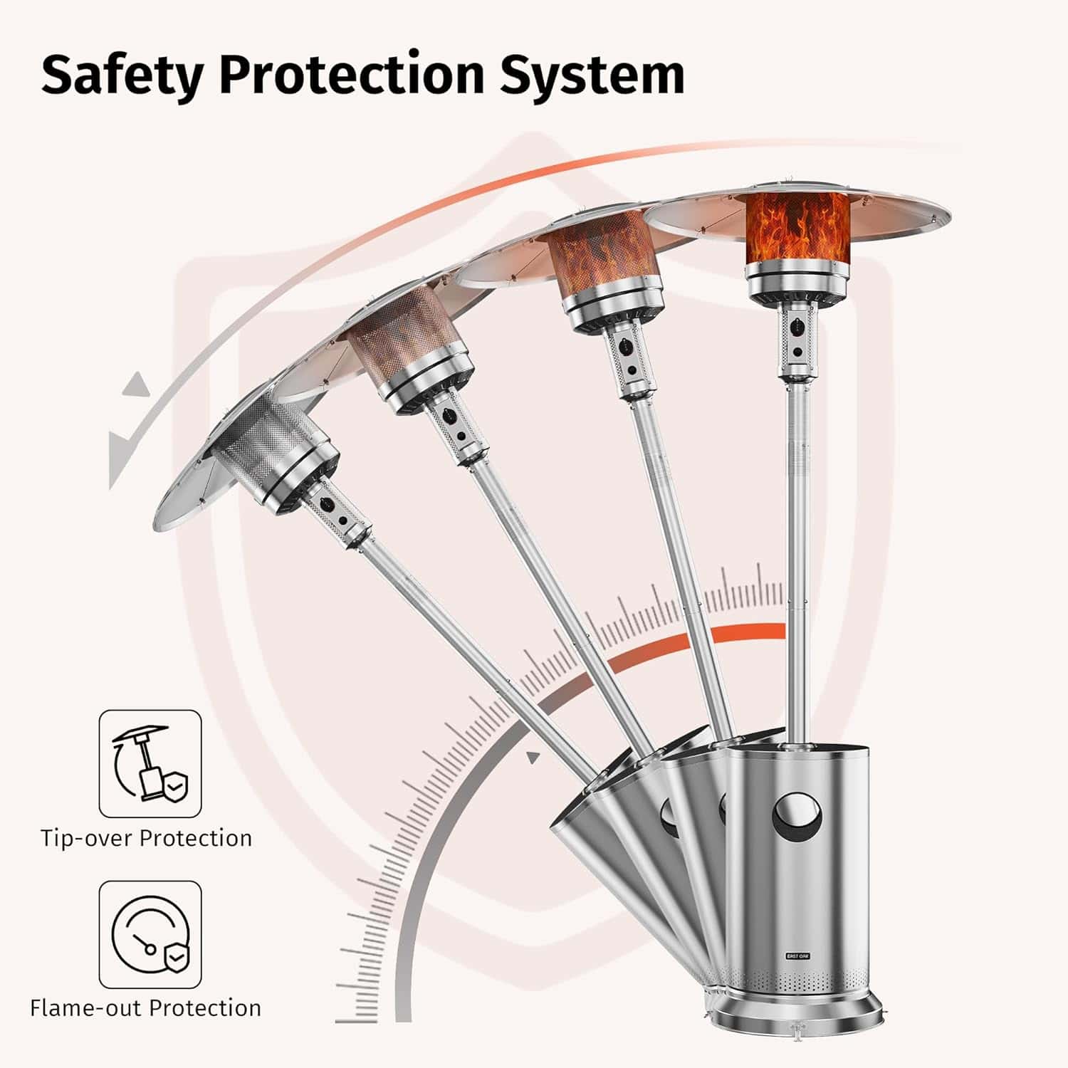 EAST OAK Anti-rust 50,000 BTU Patio Heater for Outdoor Use With Double-Layer Stainless Steel Burner, Round Table Design and Wheels, Stainless Steel