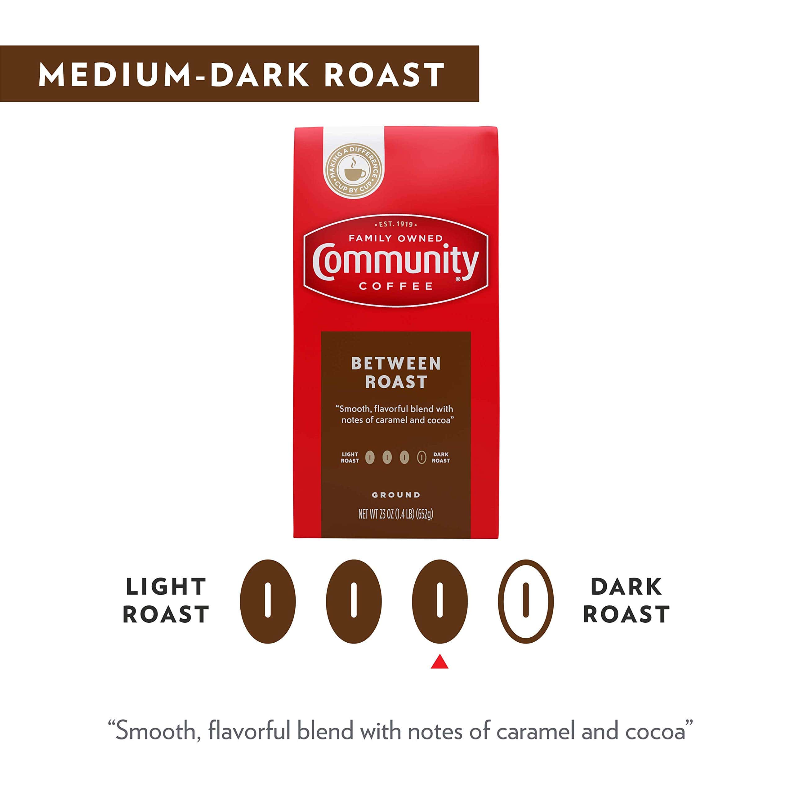 Community Coffee Between Roast 160 Ounces, Medium Dark Roast Ground Coffee, Vacuum Packed 16 Ounce Bag (Pack of 10)