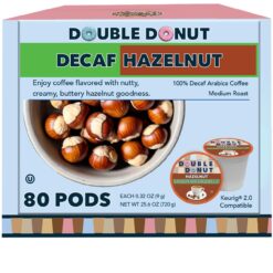 Double Donut Flavored Decaf Coffee, Decaf Hazelnut Coffee, Medium Roast, 80 Count (Pack of 1)