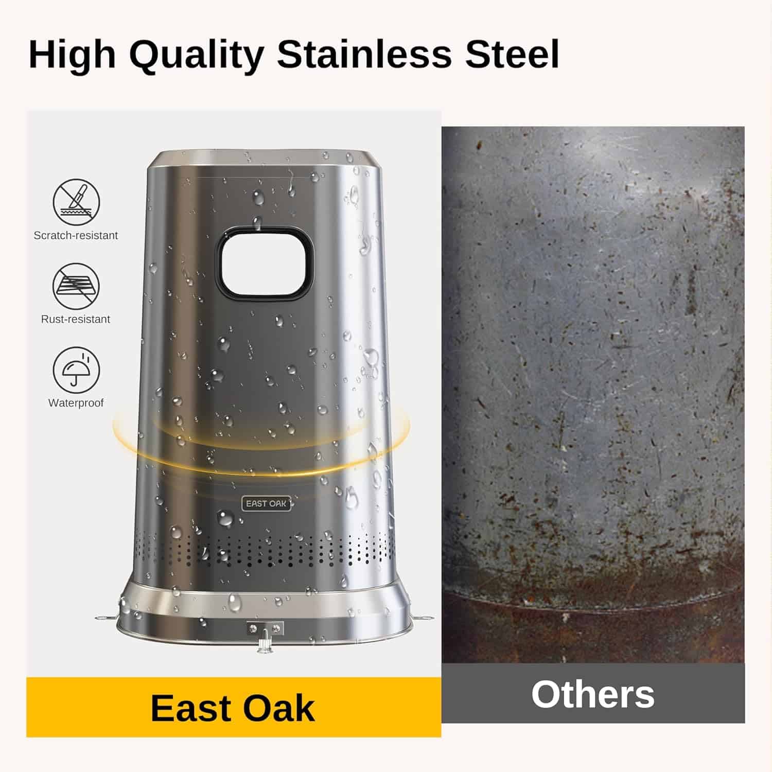 EAST OAK Anti-rust 50,000 BTU Patio Heater for Outdoor Use With Double-Layer Stainless Steel Burner, Table Design and Wheels, Stainless Steel