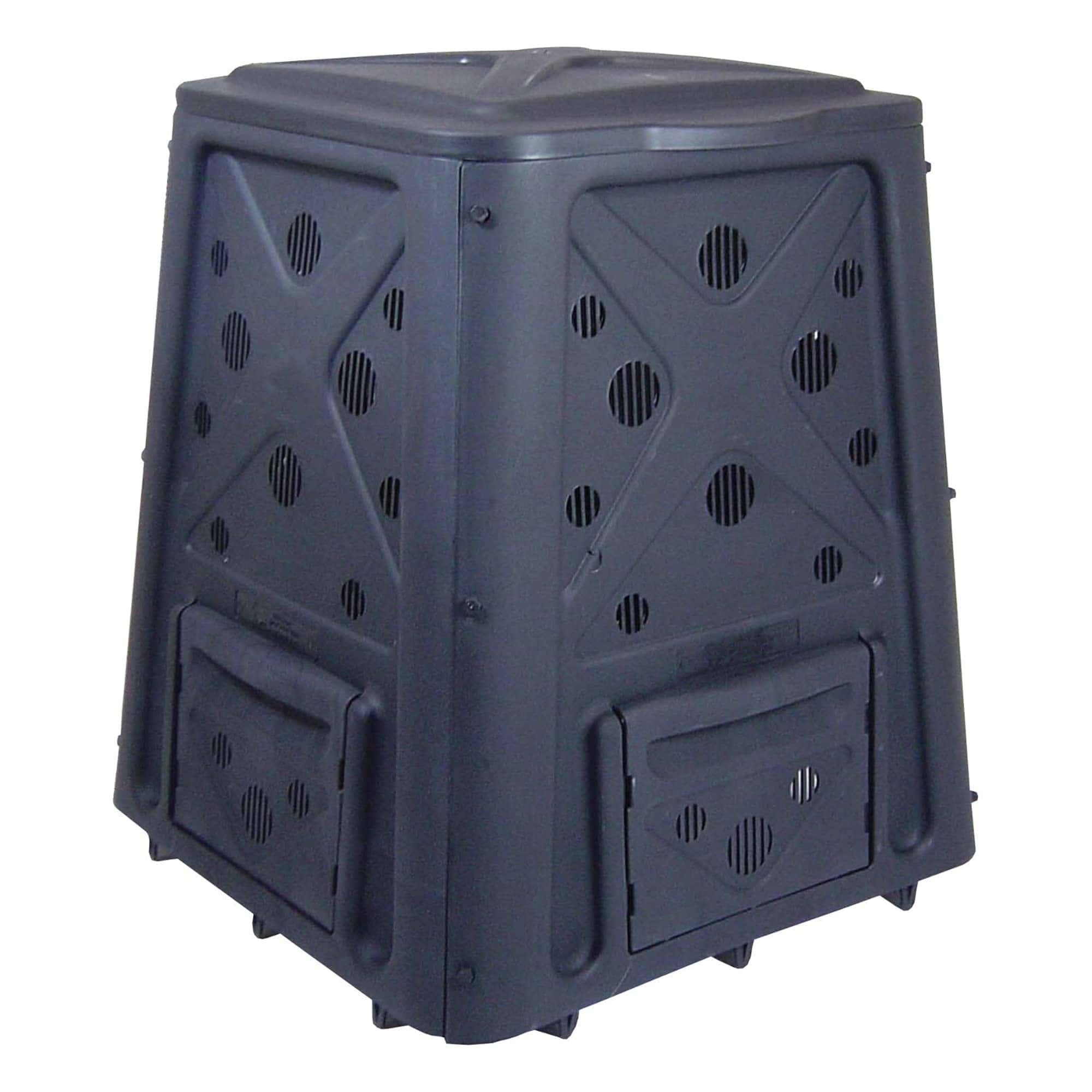 Redmon 65 Gallon Outdoor Compost Bin with Snapping Lift Off Lid, 4 Door Access, Black