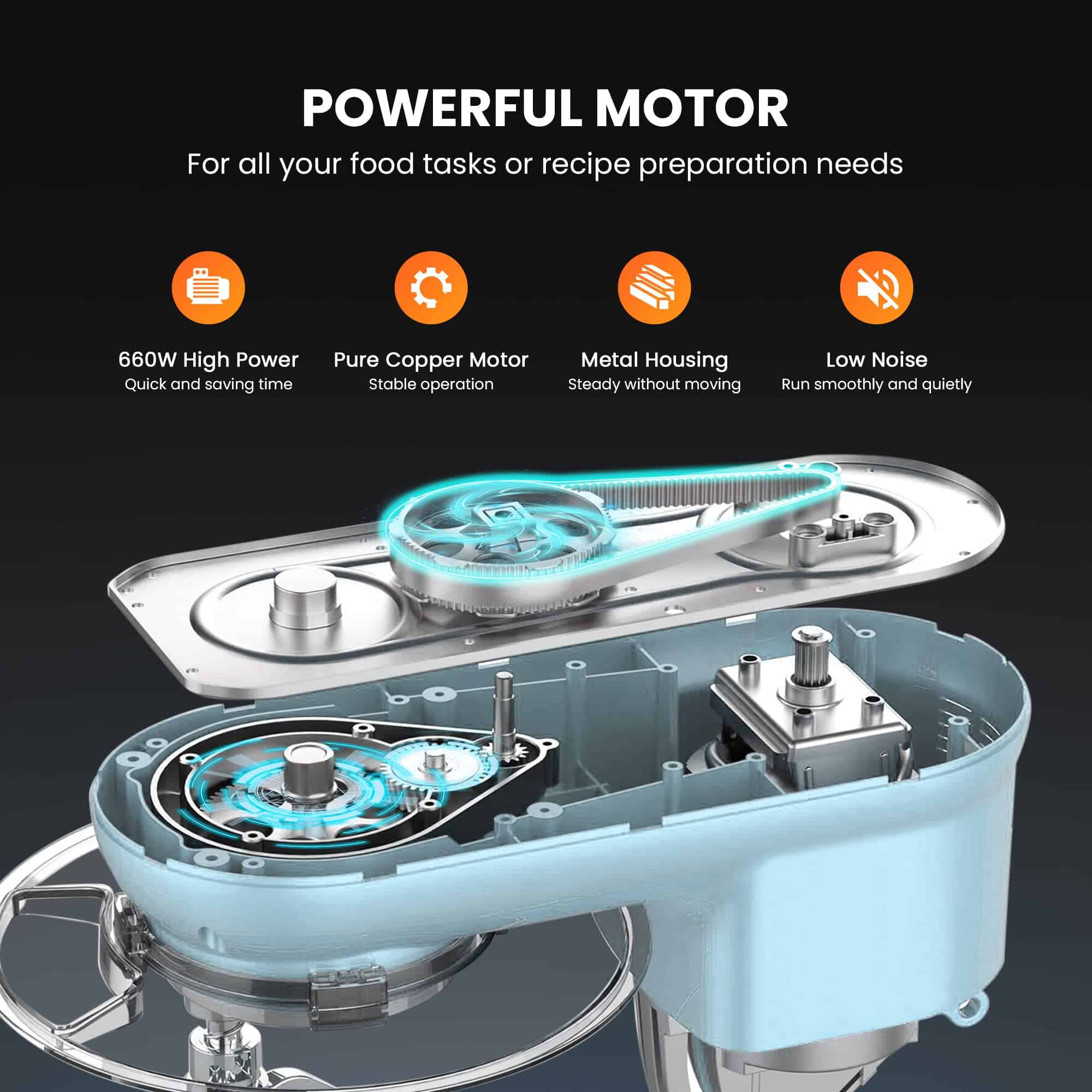 VIVOHOME Stand Mixer, 660W 10 Speed 6 Quart Tilt-Head Kitchen Electric Food Mixer, Blue