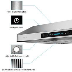 IKTCH 30 Inch Under Cabinet Range Hood with 900-CFM, 4 Speed Gesture Sensing & Touch Control Panel (IKC01-30)