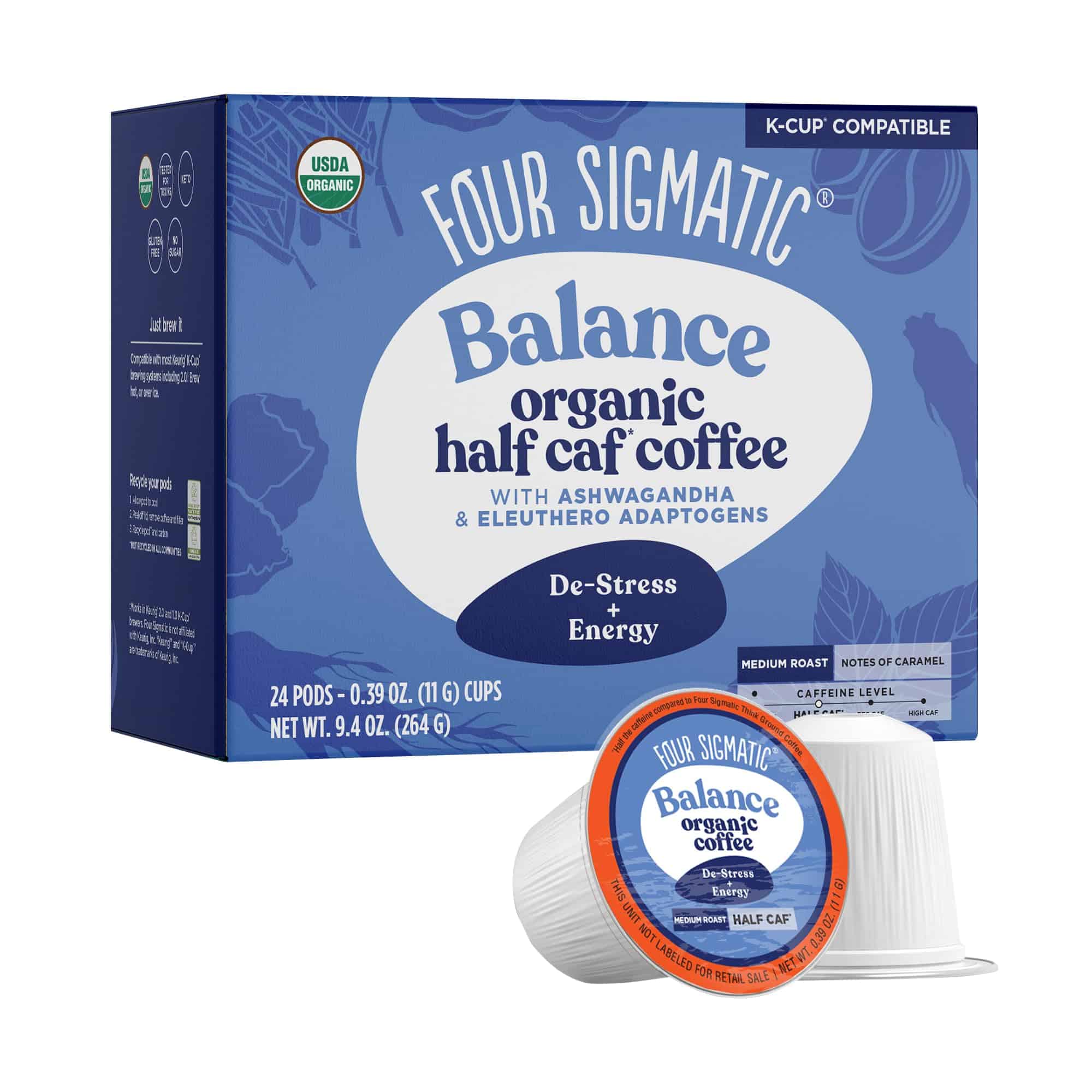 Four Sigmatic Adaptogen Coffee K-Cups, Organic Medium Roast Ground Coffee, 24 Count