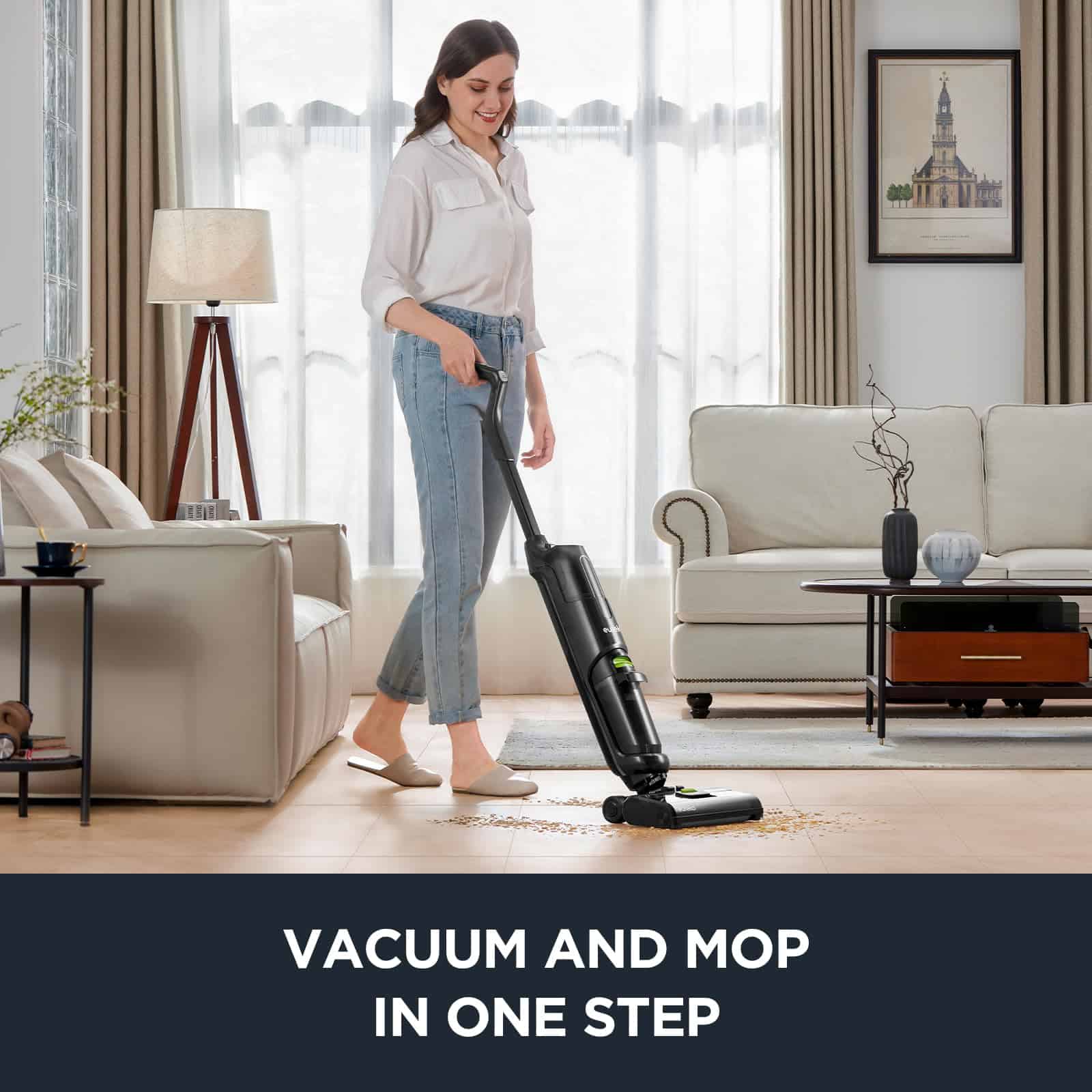 Eureka NEW400 Cordless Wet Dry One Hard Floor Cleaner with Self System, Vacuum Mop for Multi-Surfaces, Black, 8 lbs