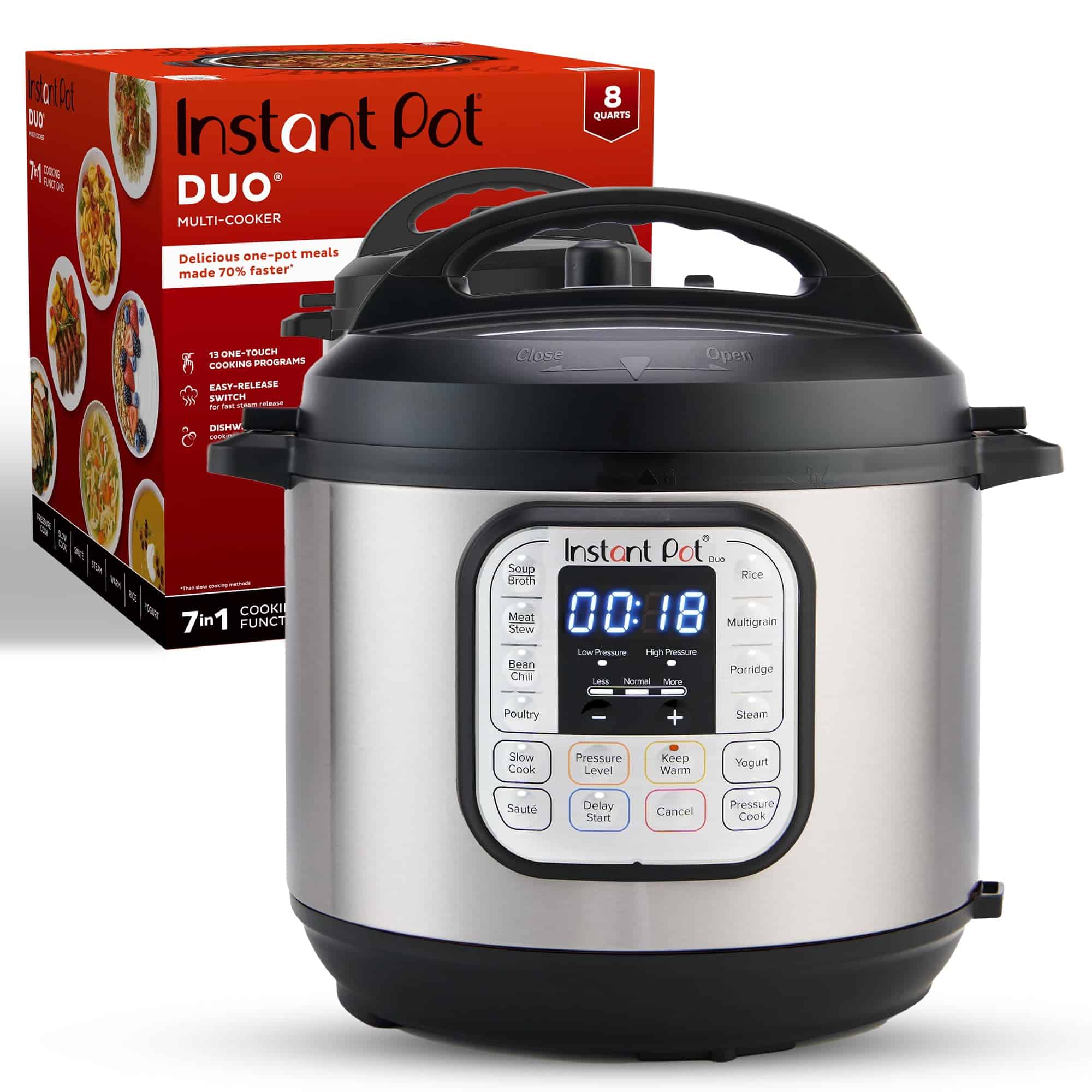 Instant Pot Duo 7-in-1 Electric Pressure Cooker, Slow Cooker, Rice Cooker, Steamer, Sauté, Yogurt Maker, Stainless Steel, 8 Quart