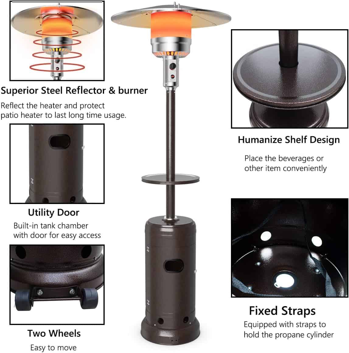 Tangkula 48,000 BTU Propane Patio Heater with Wheels, Outdoor Heaters for Patio