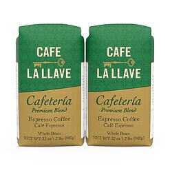 Cafe La Llave Whole Bean Espresso Coffee, Premium Dark Roast, 32 oz Bags (Pack of 2)