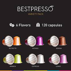 Bestpresso Coffee for Nespresso OriginalLine Machine 120 pods Certified Genuine Espresso Variety Pack