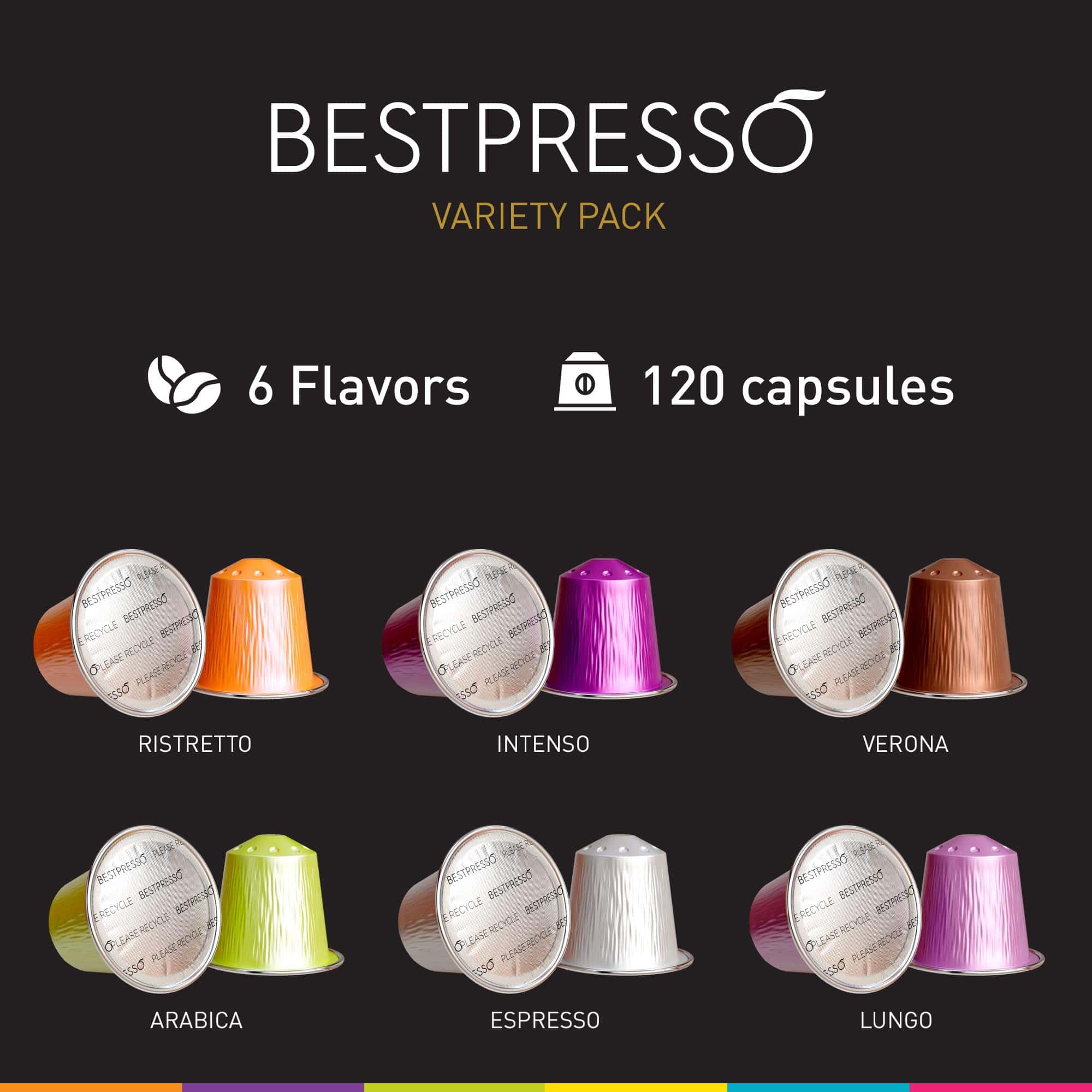 Bestpresso Coffee for Nespresso OriginalLine Machine 120 pods Certified Genuine Espresso Variety Pack
