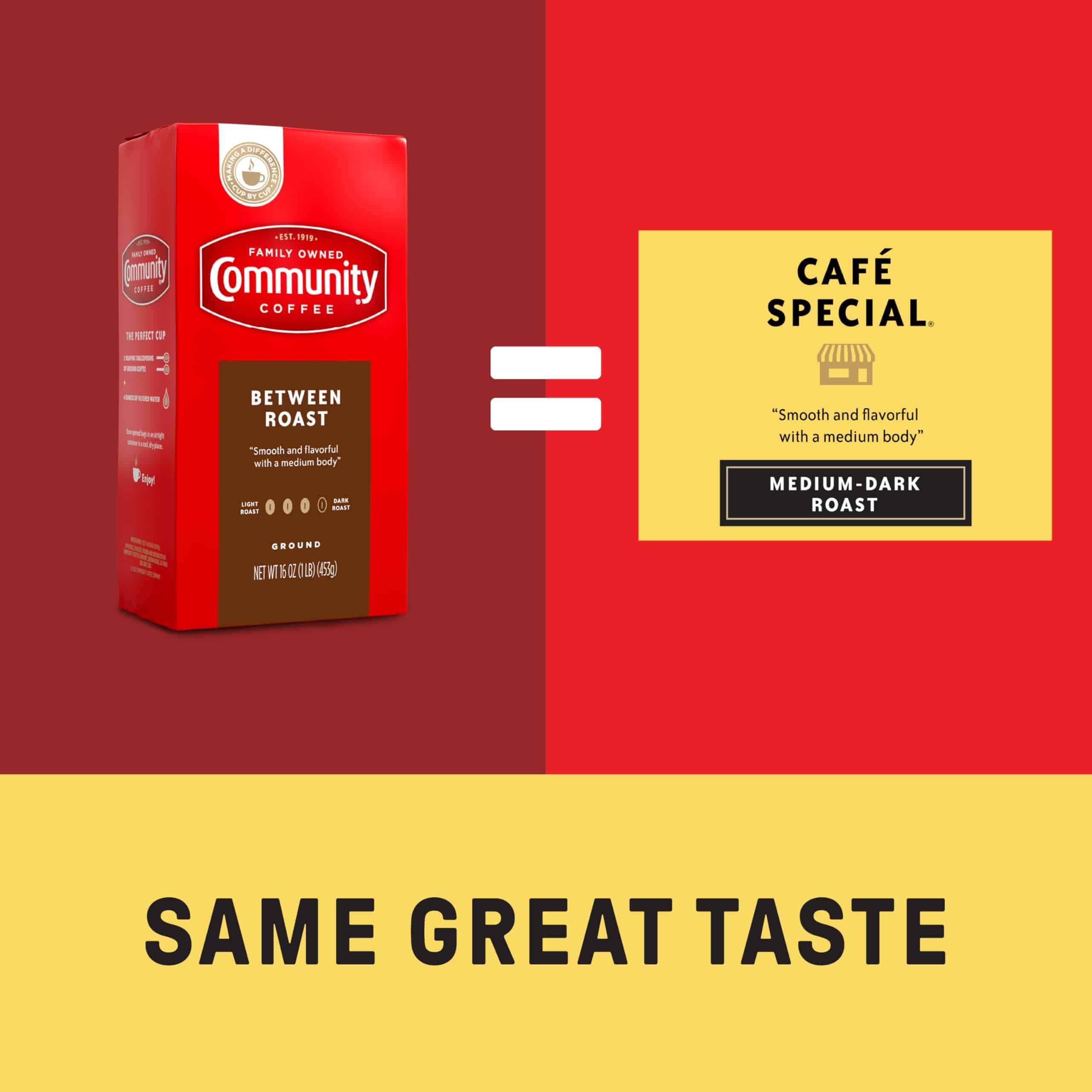 Community Coffee Between Roast 160 Ounces, Medium Dark Roast Ground Coffee, Vacuum Packed 16 Ounce Bag (Pack of 10)