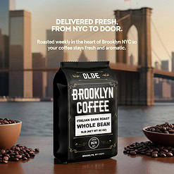 BROOKLYN COFFEE Whole Bean, Italian Dark Roast (5lb) Extra Strong, Delicious Taste, Heavenly Aroma