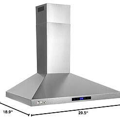 AKDY 30 in. Wall Mount Range Hood, 3-Speed Fan and LED Lights in Stainless Steel