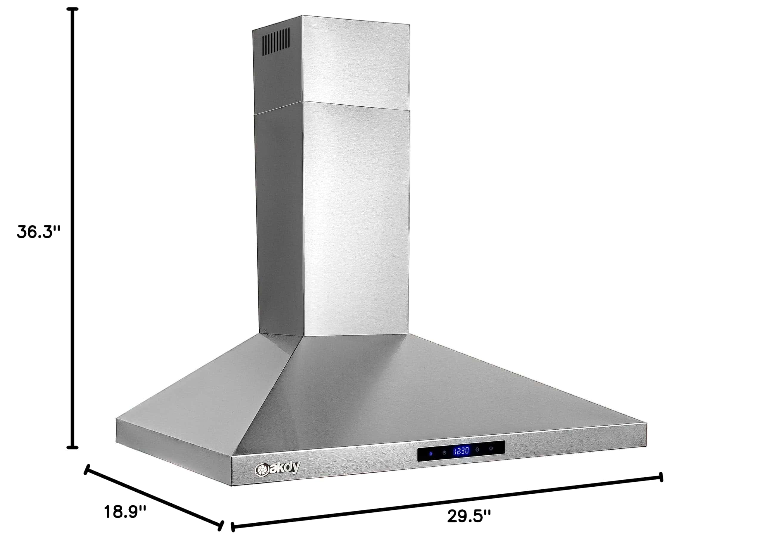 AKDY 30 in. Wall Mount Range Hood, 3-Speed Fan and LED Lights in Stainless Steel