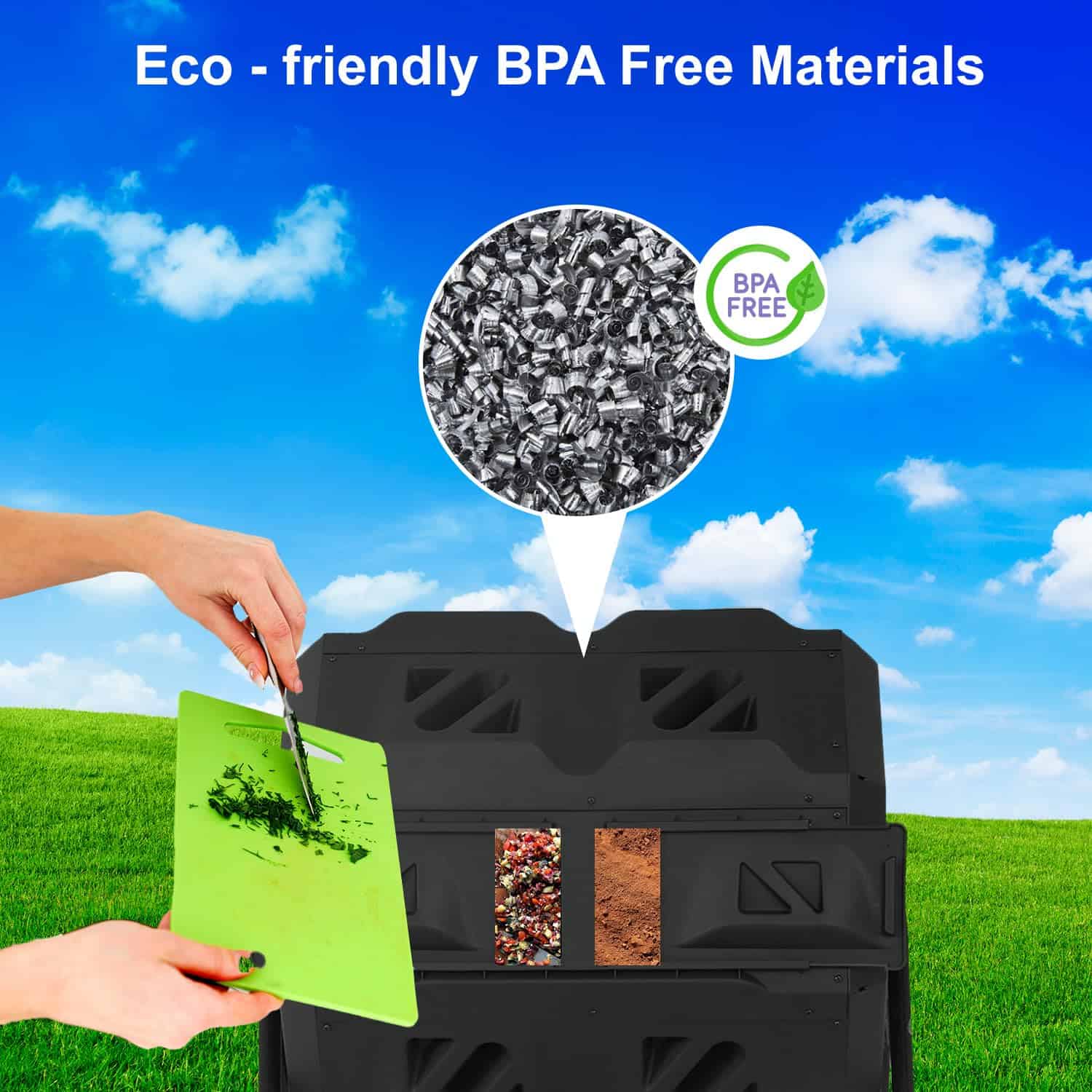 FDW Outdoor Compost Bin, 43 Gallon Dual Chamber Tumbling Composting Bin with Sliding Doors