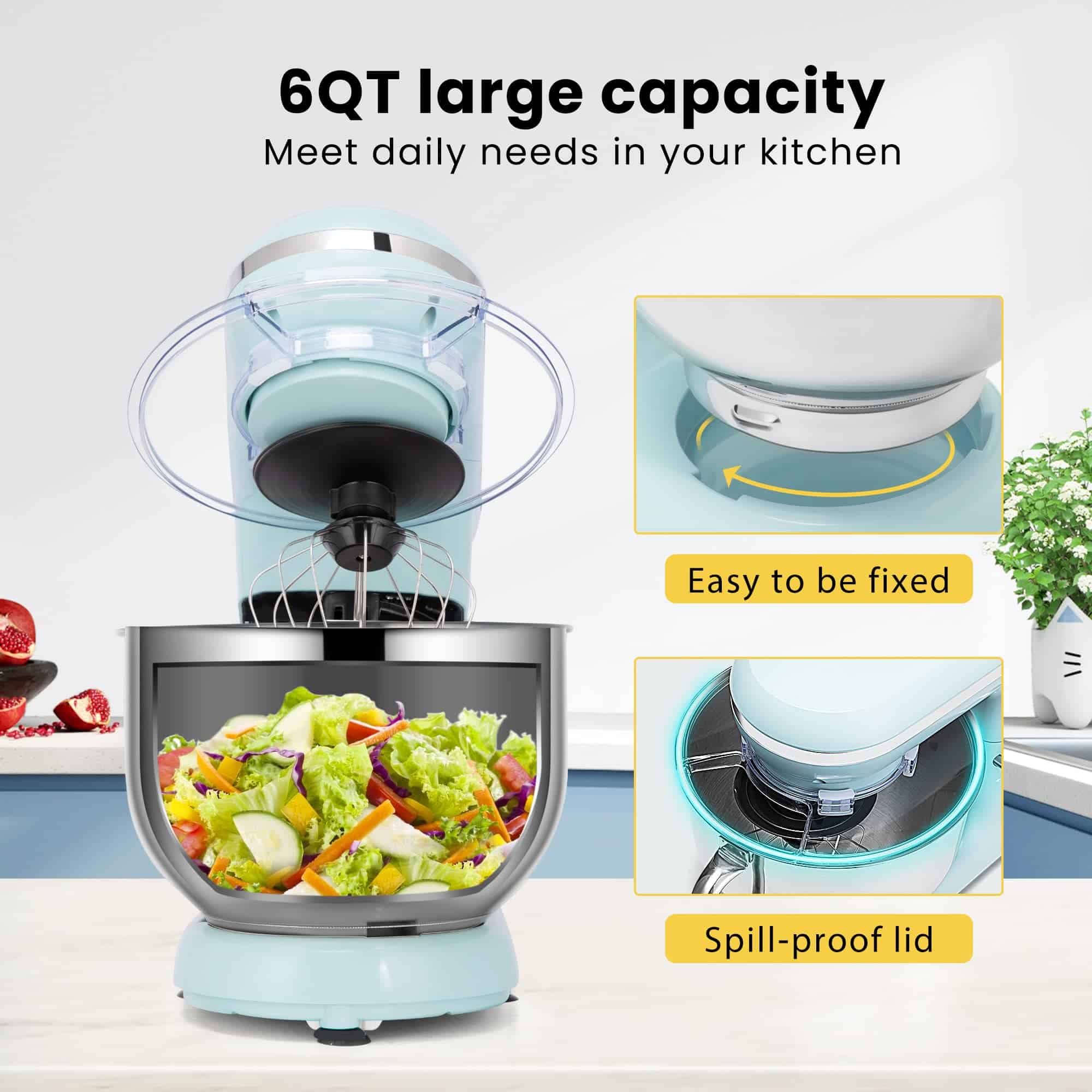 VIVOHOME Stand Mixer, 660W 10 Speed 6 Quart Tilt-Head Kitchen Electric Food Mixer, Blue