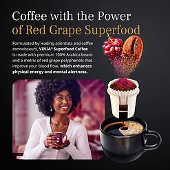 VINIA Blood Flow Energy Coffee Pods - Medium Roast Infused with Red Grape Piceid Resveratrol, 30 Count