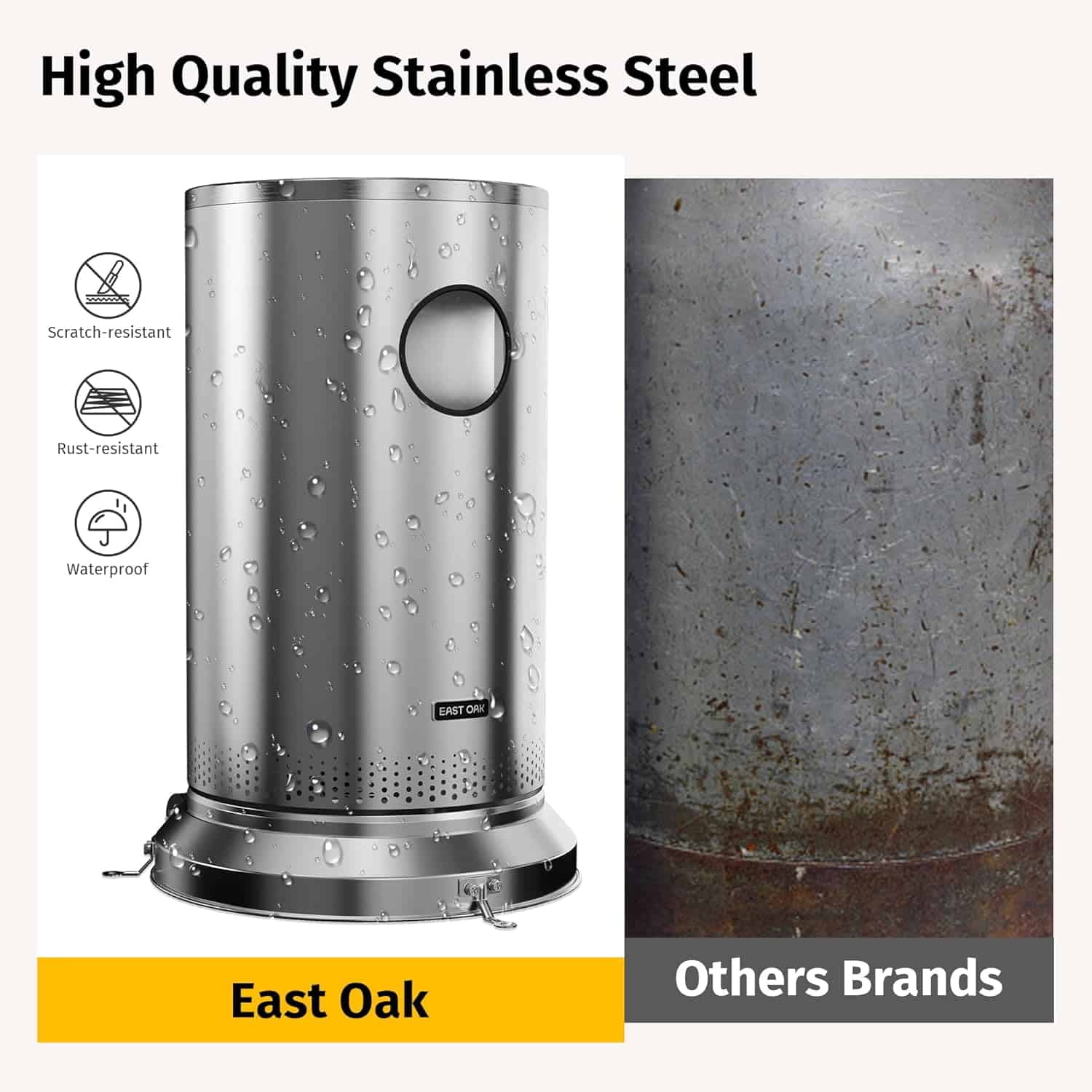 EAST OAK Anti-rust 50,000 BTU Patio Heater for Outdoor Use With Double-Layer Stainless Steel Burner, Round Table Design and Wheels, Stainless Steel