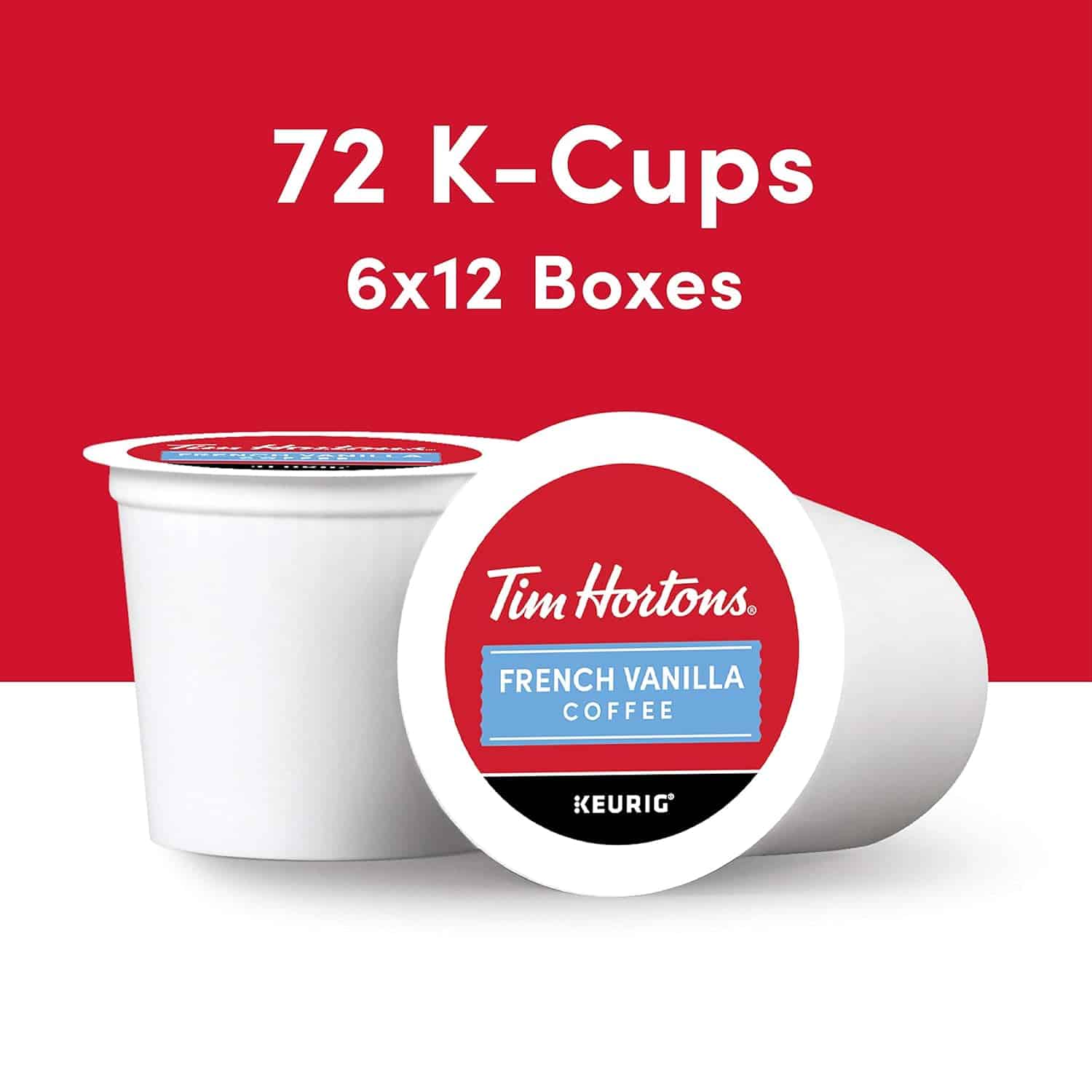 Tim Hortons French Vanilla Coffee, Single-Serve K-Cup Pods Compatible with Keurig Brewers, 72ct K-Cups,Red 12 Count (Pack of 6)