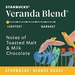 Starbucks Whole Bean Coffee, Starbucks Blonde Roast Coffee, Veranda Blend, 100% Arabica, 6 bags (12 oz each)