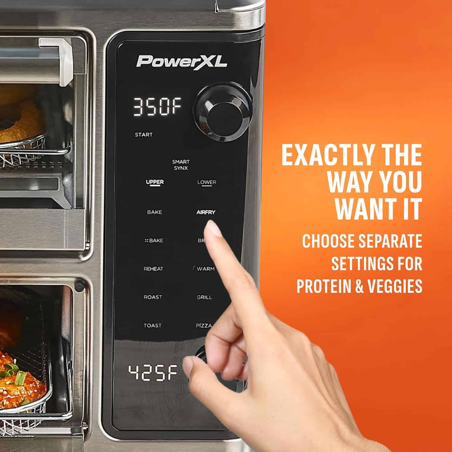 PowerXL SmartSynx Dual Door Air Fryer Oven, Cook Different Food at the Same Time, Stainless Steel