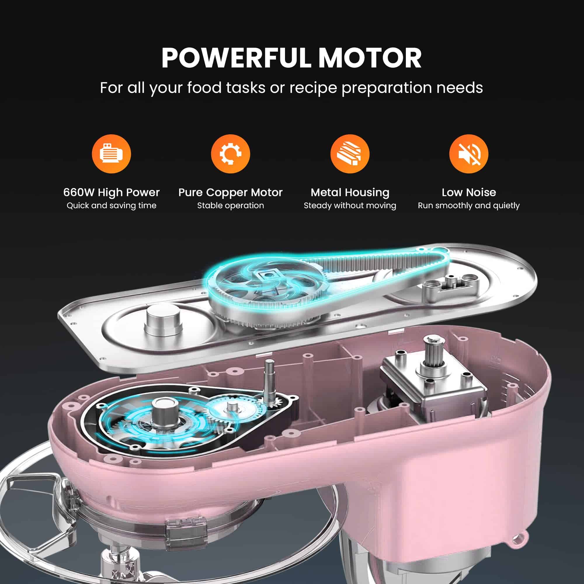 VIVOHOME Stand Mixer, 660W 10 Speed 6 Quart Tilt-Head Kitchen Electric Food Mixer, Pink